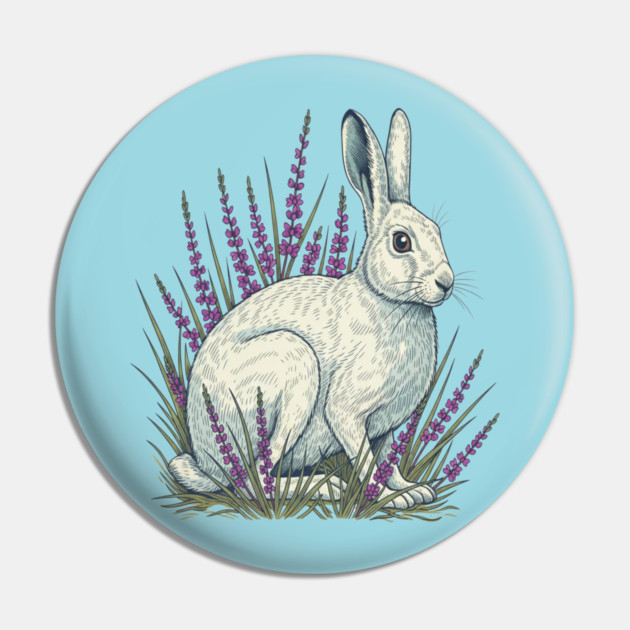 Mountain Hare with Soft Heather Sprigs Pin by BirdsnStuff