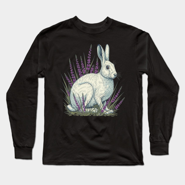 Mountain Hare with Soft Heather Sprigs Long Sleeve T-Shirt by BirdsnStuff