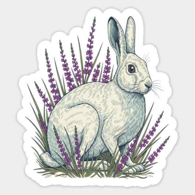 Mountain Hare with Soft Heather Sprigs Magnet by BirdsnStuff