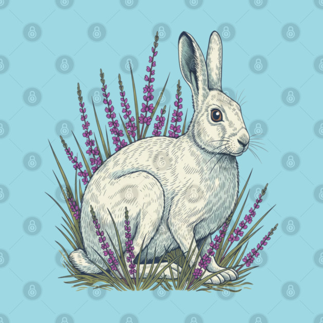 Mountain Hare with Soft Heather Sprigs by BirdsnStuff