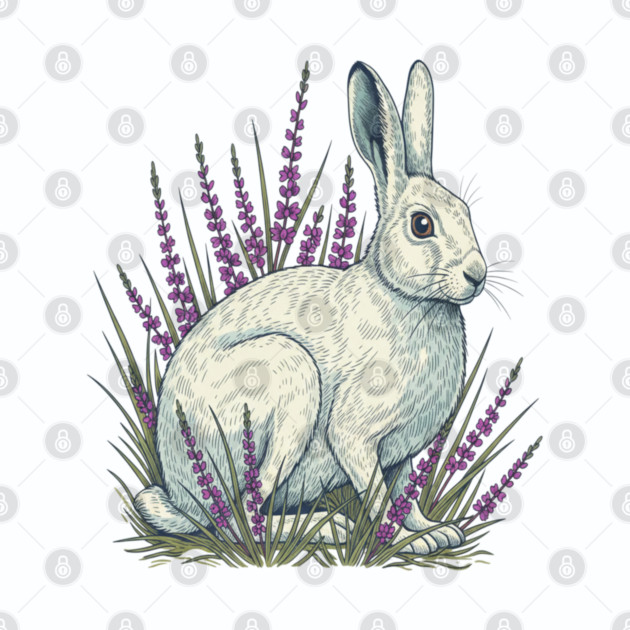 Mountain Hare with Soft Heather Sprigs by BirdsnStuff