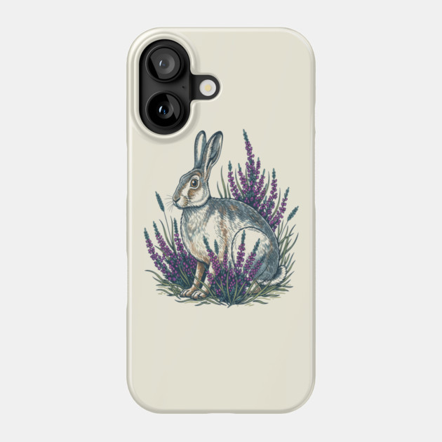 Mountain Hare with Purple Heather Meadow Phone Case by BirdsnStuff