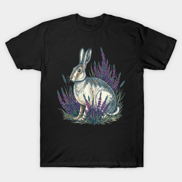Mountain Hare with Purple Heather Meadow T-Shirt by BirdsnStuff