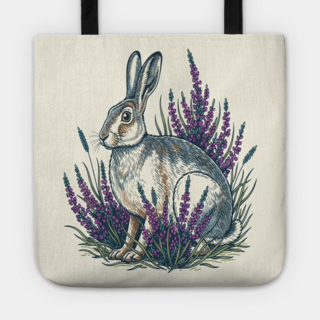 Mountain Hare with Purple Heather Meadow Tote by BirdsnStuff
