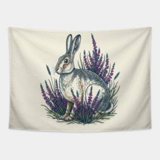 Mountain Hare with Purple Heather Meadow Tapestry