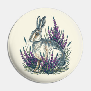 Mountain Hare with Purple Heather Meadow Pin