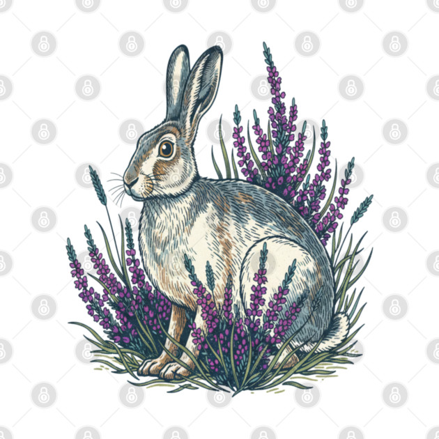 Mountain Hare with Purple Heather Meadow by BirdsnStuff