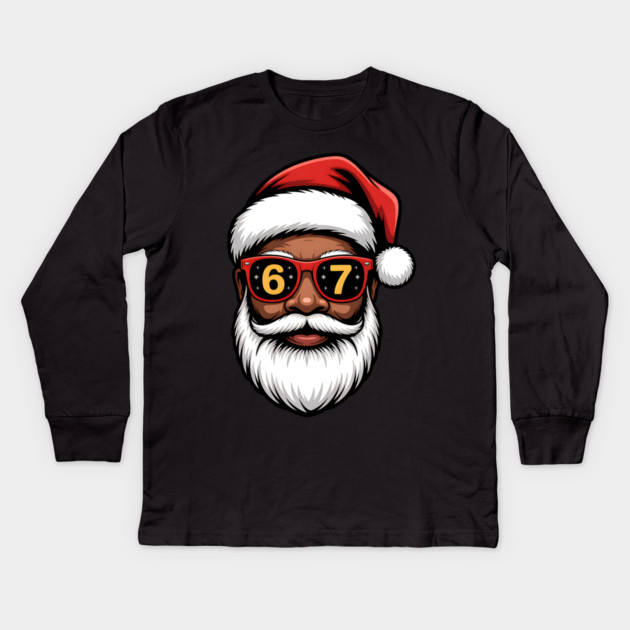 67 Santa,  67 Mene,  Funny Black Santa Kids Long Sleeve T-Shirt by UrbanLifeApparel