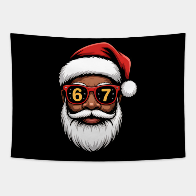 67 Santa,  67 Mene,  Funny Black Santa Tapestry by UrbanLifeApparel