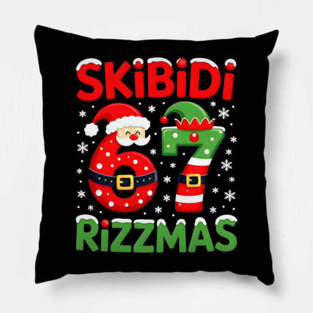 Skibidi Rizzmas, Funny Slang, Funny Meme Pillow by UrbanLifeApparel