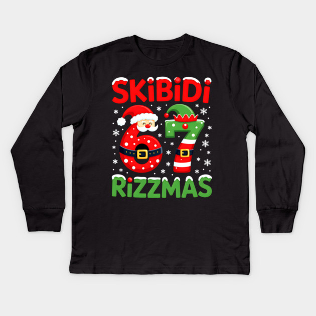 Skibidi Rizzmas, Funny Slang, Funny Meme Kids Long Sleeve T-Shirt by UrbanLifeApparel
