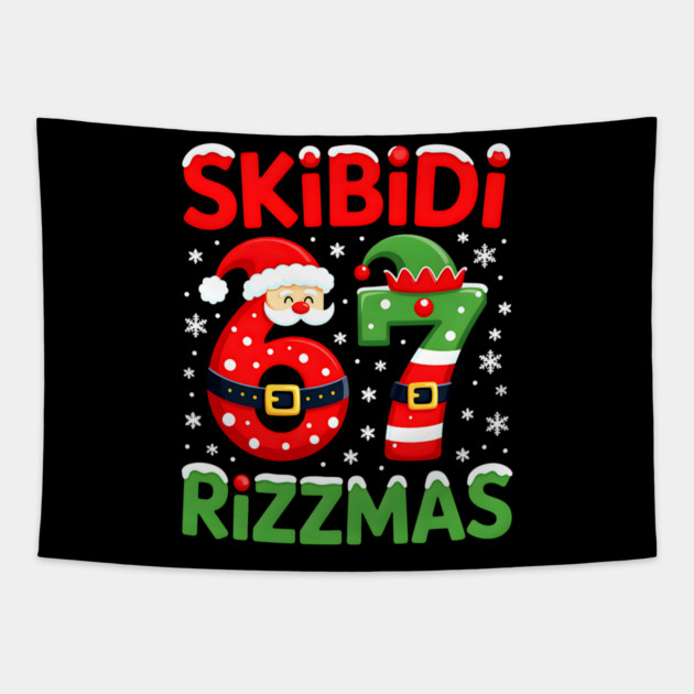Skibidi Rizzmas, Funny Slang, Funny Meme Tapestry by UrbanLifeApparel