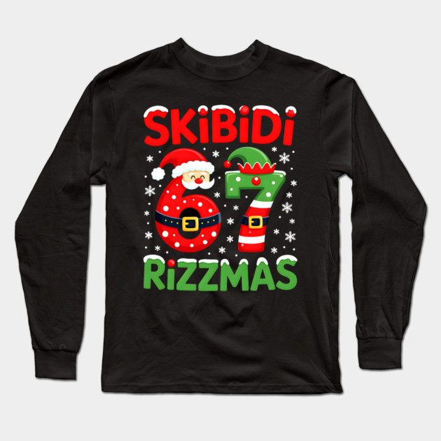 Skibidi Rizzmas, Funny Slang, Funny Meme Long Sleeve T-Shirt by UrbanLifeApparel