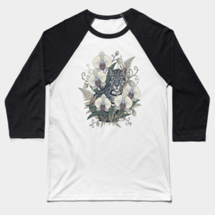 Ocelot with Pale Orchid Blossoms Baseball T-Shirt