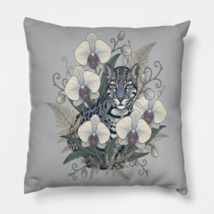 Ocelot with Pale Orchid Blossoms Pillow