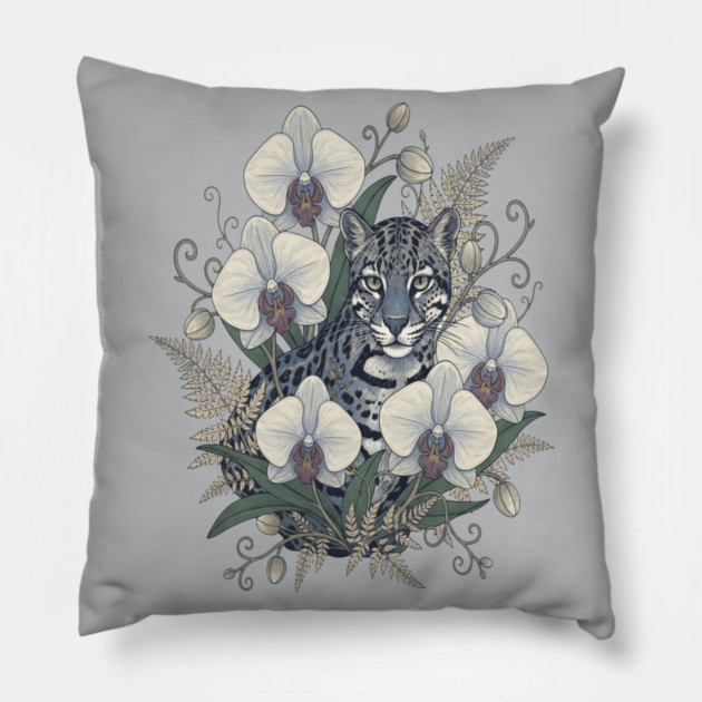 Ocelot with Pale Orchid Blossoms Pillow by BirdsnStuff