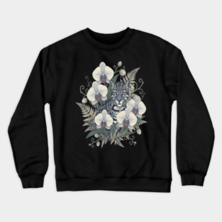 Ocelot with Pale Orchid Blossoms Crewneck Sweatshirt