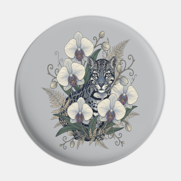 Ocelot with Pale Orchid Blossoms Pin by BirdsnStuff