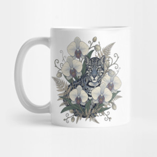 Ocelot with Pale Orchid Blossoms Mug