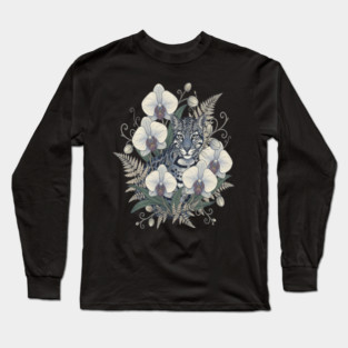 Ocelot with Pale Orchid Blossoms Long Sleeve T-Shirt