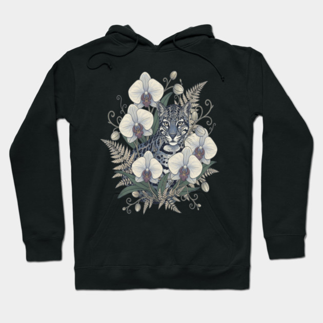 Ocelot with Pale Orchid Blossoms Hoodie by BirdsnStuff
