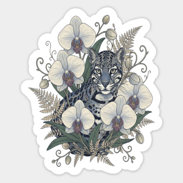 Ocelot with Pale Orchid Blossoms Magnet by BirdsnStuff