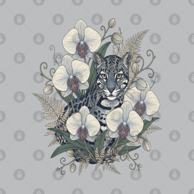 Ocelot with Pale Orchid Blossoms by BirdsnStuff