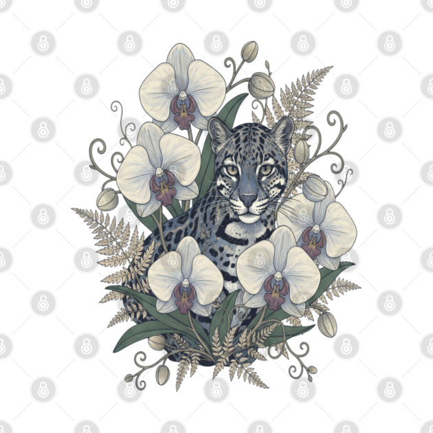 Ocelot with Pale Orchid Blossoms by BirdsnStuff