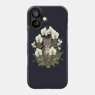 Ocelot with Pale Orchids and Ferns Phone Case