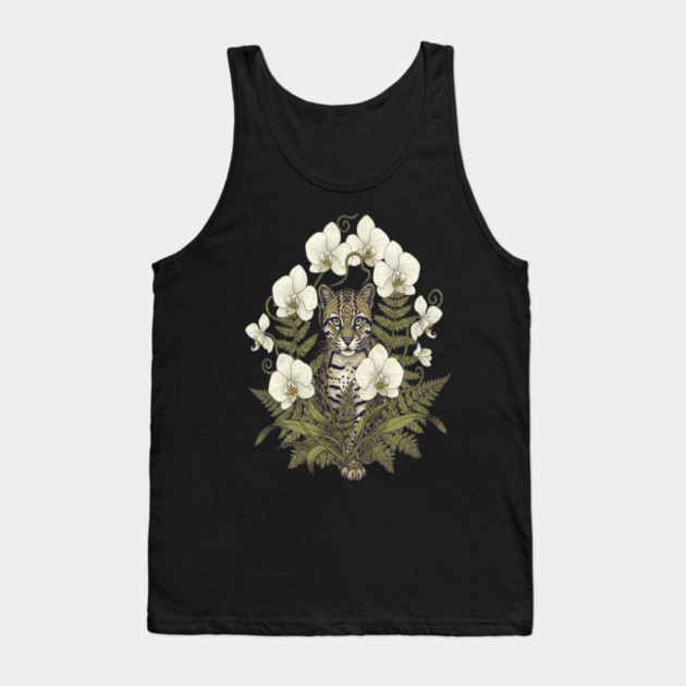Ocelot with Pale Orchids and Ferns Tank Top by BirdsnStuff