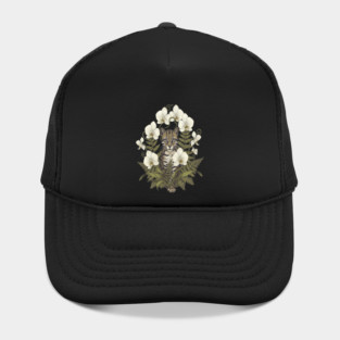 Ocelot with Pale Orchids and Ferns Hat