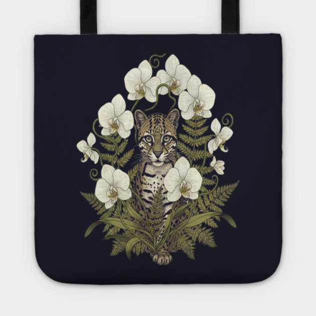 Ocelot with Pale Orchids and Ferns Tote by BirdsnStuff