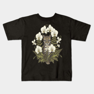 Ocelot with Pale Orchids and Ferns Kids T-Shirt
