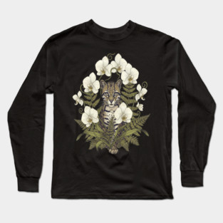 Ocelot with Pale Orchids and Ferns Long Sleeve T-Shirt