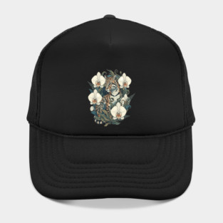 Ocelot with Orchid Blooms and Ferns Hat
