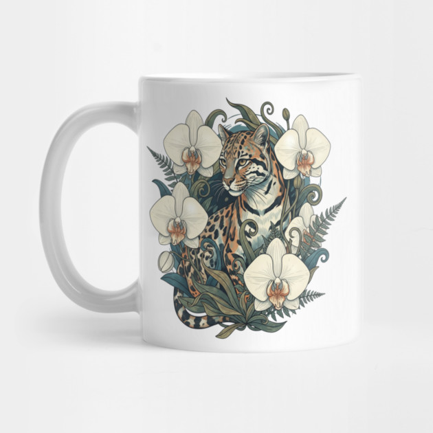 Ocelot with Orchid Blooms and Ferns by BirdsnStuff