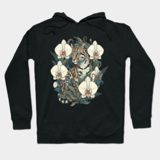 Ocelot with Orchid Blooms and Ferns Hoodie