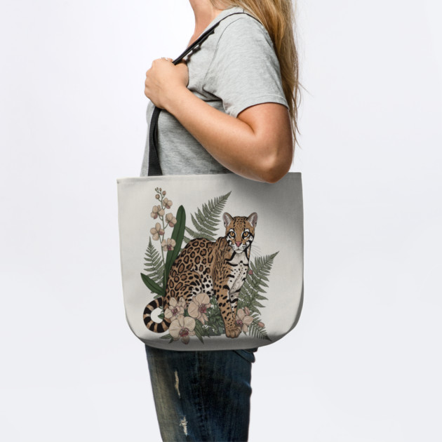Ocelot with Orchid Blooms and Fern Leaves by BirdsnStuff