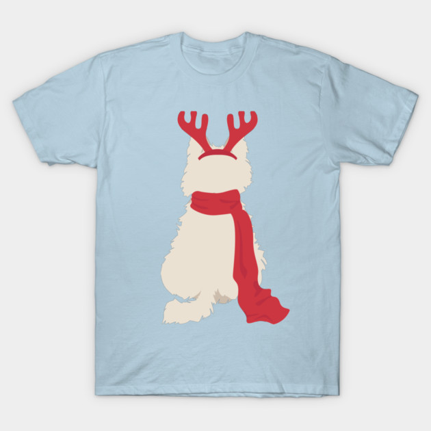 Christmas Westie with Red Antlers T-Shirt by JunkyDotCom