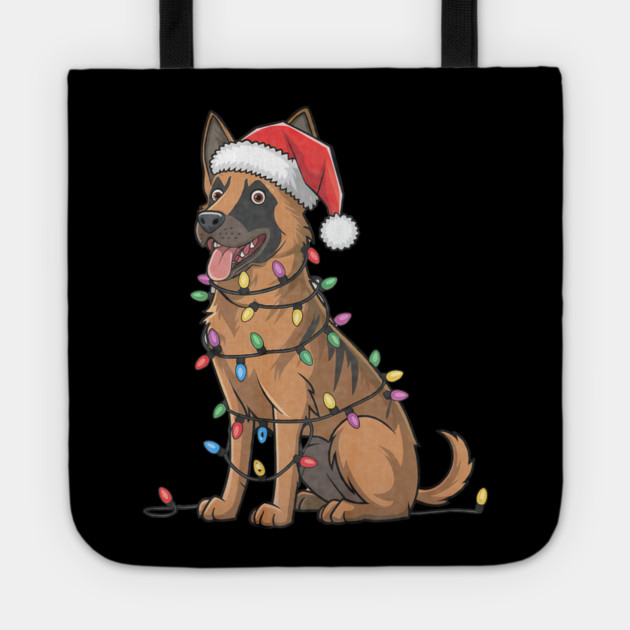 Belgian Malinois Christmas Lights Xmas Dogs Tote by yangho