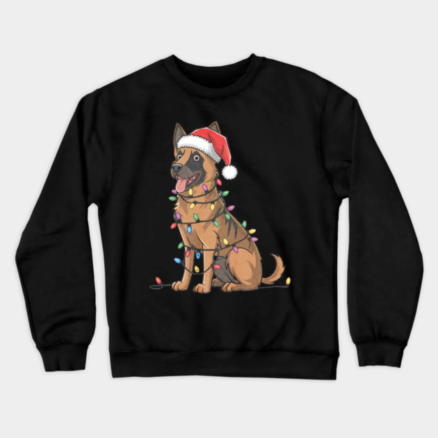 Belgian Malinois Christmas Lights Xmas Dogs Crewneck Sweatshirt by yangho