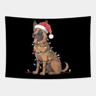 Belgian Malinois Christmas Lights Xmas Dogs Tapestry