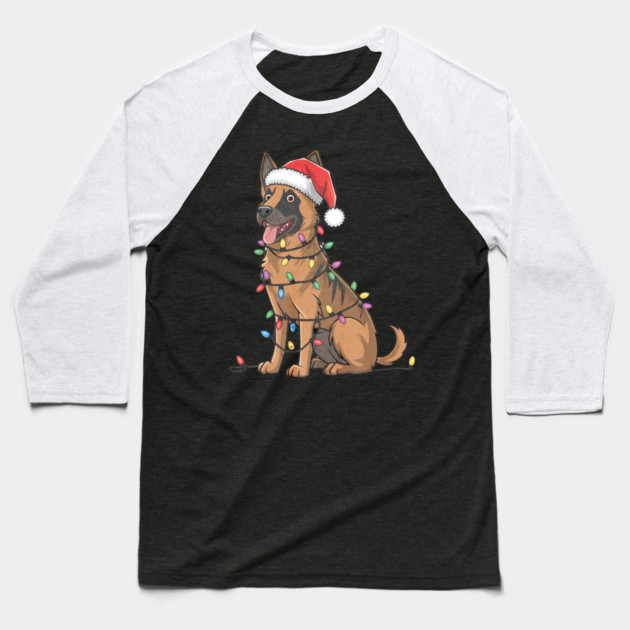 Belgian Malinois Christmas Lights Xmas Dogs Baseball T-Shirt by yangho