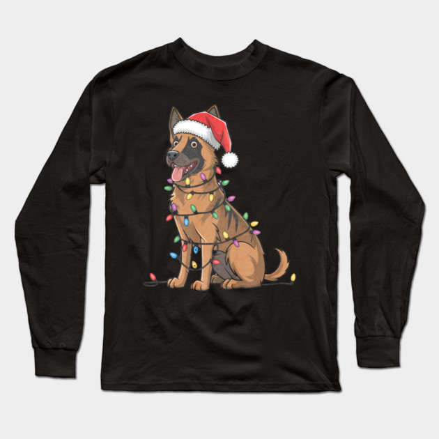 Belgian Malinois Christmas Lights Xmas Dogs Long Sleeve T-Shirt by yangho