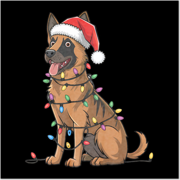 Belgian Malinois Christmas Lights Xmas Dogs Wall Art by yangho