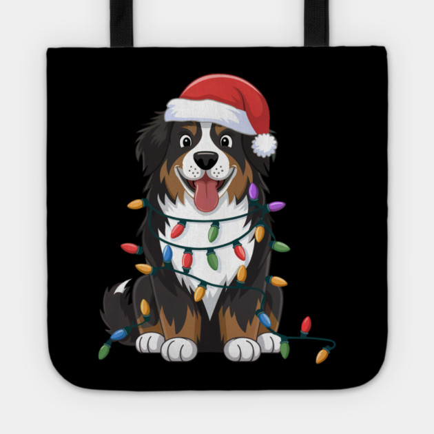 Bernese Mountain Christmas Lights Xmas Dogs Tote by yangho