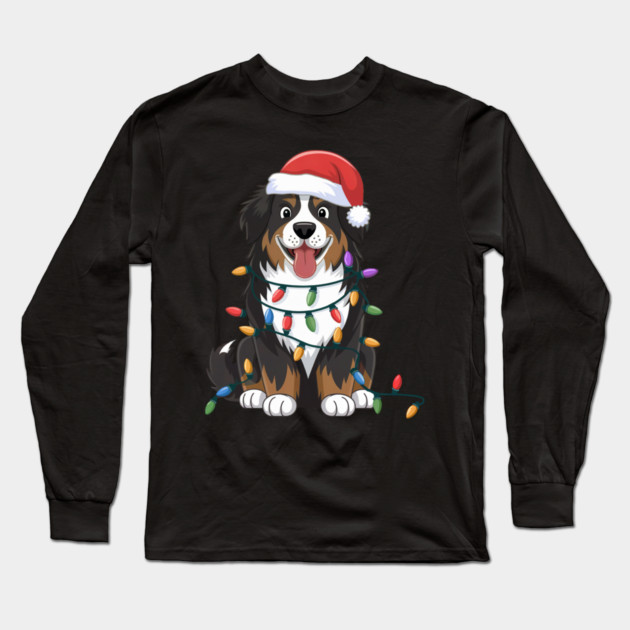 Bernese Mountain Christmas Lights Xmas Dogs Long Sleeve T-Shirt by yangho