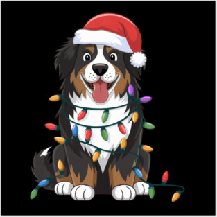 Bernese Mountain Christmas Lights Xmas Dogs Posters and Art