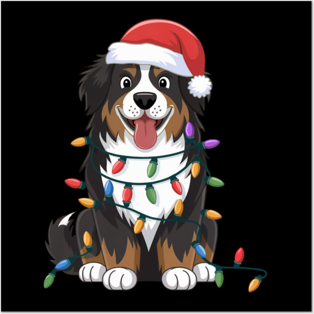 Bernese Mountain Christmas Lights Xmas Dogs Wall Art by yangho