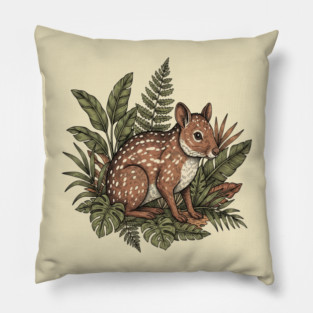 Paca with Jungle Ferns and Tropical Leaves Pillow